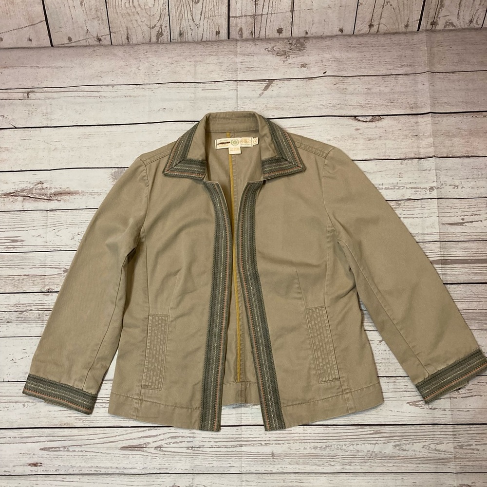 J Crew Multicolor Trim Tan Khaki Blazer Jacket Women’s Size 6